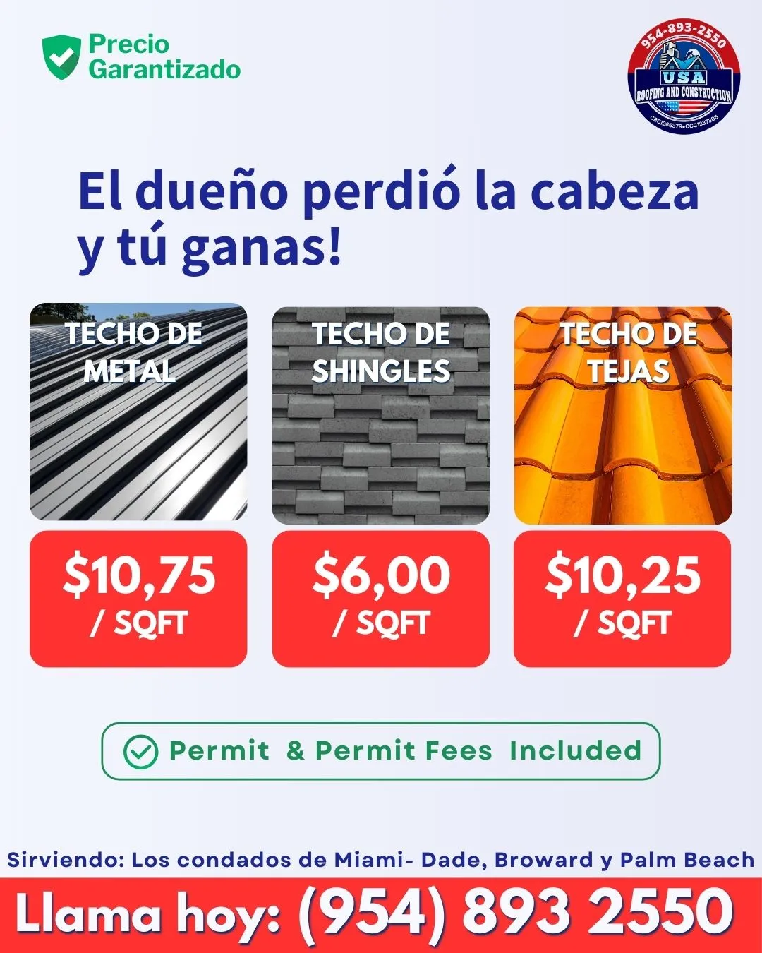 Volante de especiales mensuales de USA Roofing & Construction en español